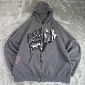 VTG Y2K Fox Racing Grunge Hoodie Mens XL Gray Baggy Motorsports Motocross